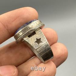 Très ancienne bague romaine ancienne en argent massif lapis-lazuli avec