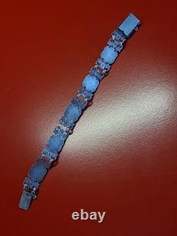 Très beau ancien bracelet articulé en argent massif et cabochons vert sanglier
