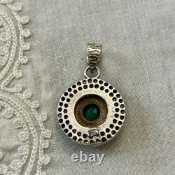 VERITABLE EMERAUDE, RUBIS, TOPAZE, ANCIEN PENDENTIF En ARGENT Et VERMEIL
