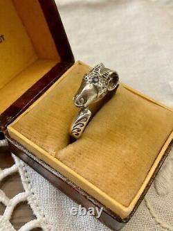 Véritable Saphir, Argent Massif, Tête De Bélier, Originale Bague Ancienne