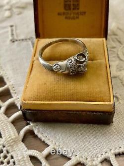 Véritable Saphir, Argent Massif, Tête De Bélier, Originale Bague Ancienne