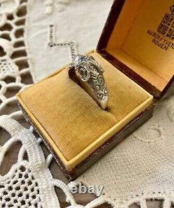 Véritable Saphir, Argent Massif, Tête De Bélier, Originale Bague Ancienne