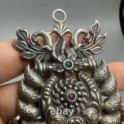 Véritable grand pendentif romain ancien en argent massif magnifique avec grav