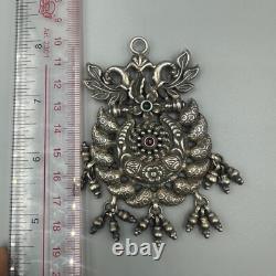 Véritable grand pendentif romain ancien en argent massif magnifique avec grav