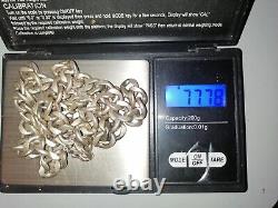 Vintage Ancien Collier Chaîne Argent Massif Maille Ancienne Multiples Poinçons