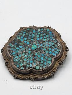 ZX Plaque Ceinture Persane XIXe Turquoise Mosaïque Argent Ancienne